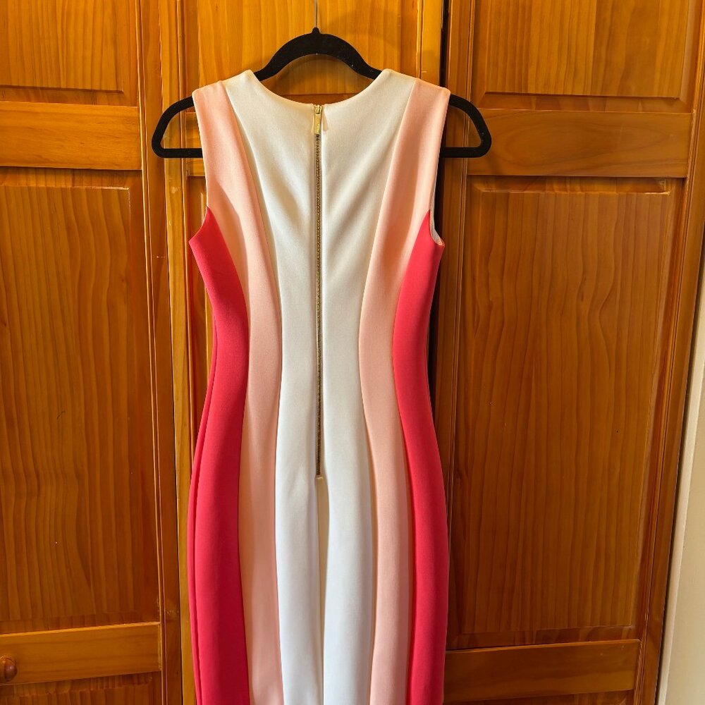 Calvin Klein Sleeveless Colorblock Mini Dress in White, Pink, Coral - Picture 2 of 4